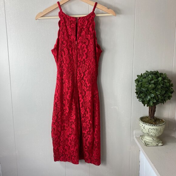 BCX Dress Red Halter Lace Dress Size 7 - Picture 4 of 8